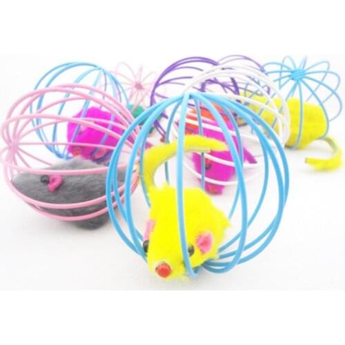 Creative Faux Mouse Rat in Cage Ball Pet Cat Fun Gift Play Playing Catch Toy