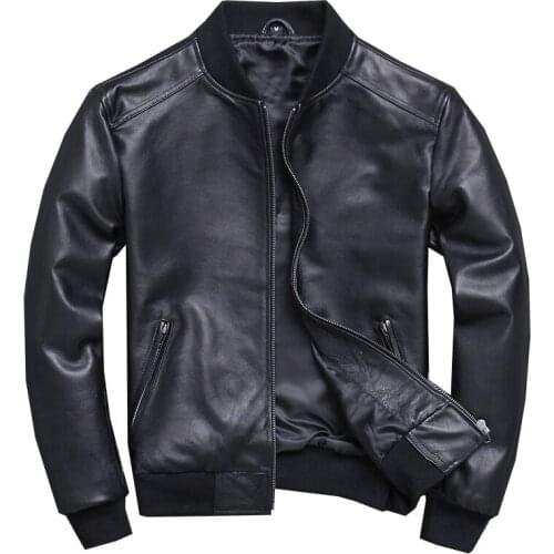 Black Aviation Genuine Leather Bomber Jacket Men Pilot Sheepskin Real Leather Jacket coat short Slim business jacket leather