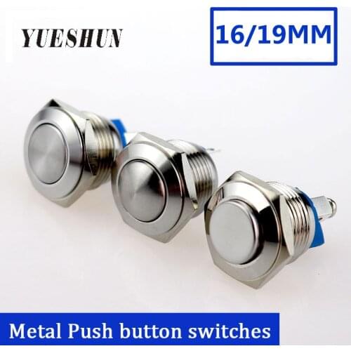 16mm 19mm Metal Push Button Switch Waterproof Stainless Steel Press Button Round Shape Power Switch 2A/36V Momentary Push Button