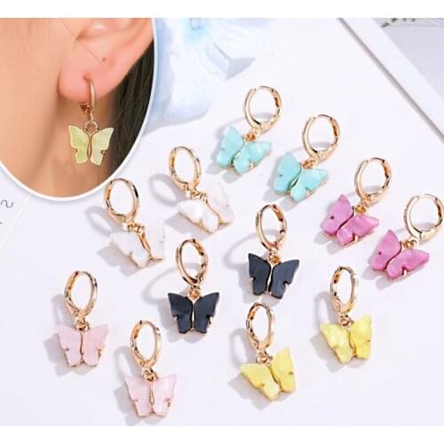 Metal acrylic Butterfly Earrings womens Butterfly Pendant Earrings Fashion Women Jewelry Earrings Fashion Jewelry Wholesale