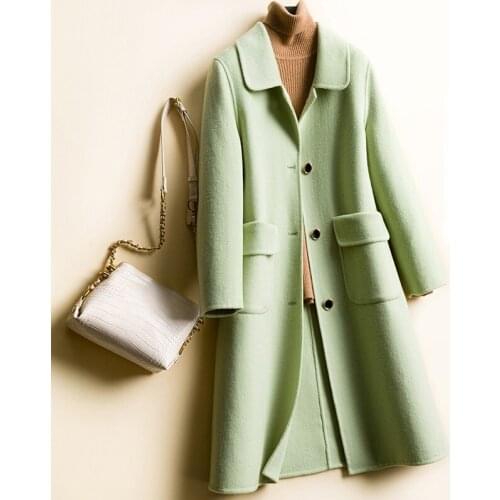 2021 Fashion Wool Coat Women Slim Long Green Coats Female Double-faced Woolen Jackets for Woman Clothes Trench Abrigos WPY4239
