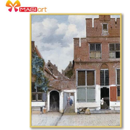 Cross stitch kits Embroidery needlework sets 11CT water soluble Canvas Patterns 14C Full Landscape houses -NCMS179