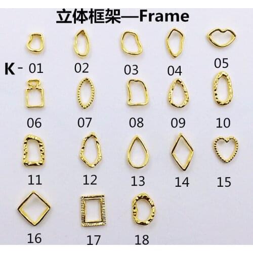 50pcs/pack Japan Korea Alloy Nail Art 3D Gold Hollow Frame Metal Accessorie Collection for Phototherapy Nail Sticker DIY