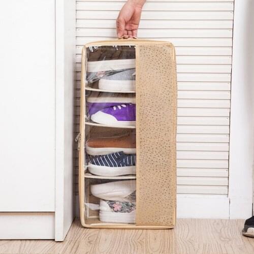 Non-woven Transparent Shoe Rack Zipper Style Foldable Thicken Storage Box Can Be Placed Under The Bed Home Organizer