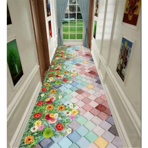 Nordic 3D Flower Hallway Carpet Long Anti-Slip Corridor Rug for Home Hotel Aisle Floor Runners Rug Modern Bedroom Party Wedding