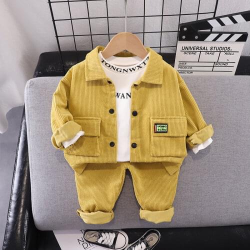 Autumn Children Casual Clothes Baby Boys Cartoon Corduroy Coat Jacket T Shirt Pants 3Pcs/sets Kids Infant Tracksuit 0-5 YEARS