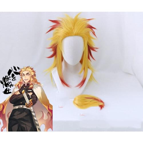 Demon Slayer: Kimetsu No Yaiba Rengoku Kyoujurou Cosplay Wigs Hair Wig + Free Wig Cap