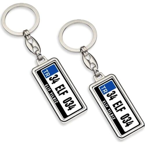 Personalized Double Sides Printed Rectangular Chrome License Plate Keychain