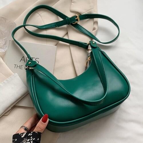 Half-moon Pu Leather Shoulder Bag Women 2021 Fashion Armpit Baguette Crossbody Bag Designer Travel Purses and Handbags Green