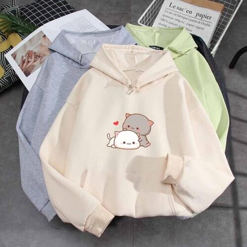 Cute Cat Pullover Sweatshirt Oversized Women Korean Style Women Kawaii Clothes Aesthetic Harajuku Streetwear Warm Long Sleeve