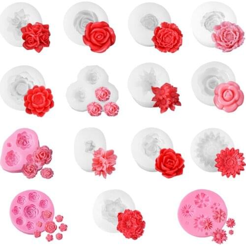 Variety of Creative Food Grade Silicone Flower Hibiscus Flower Daisy Rose Mold Scented Candle Fondant Mold Wholesale DropShip