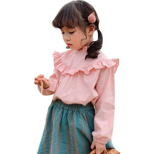 Baby Kids Girls Long-sleeved Shirt Princess Top 2020 Autumn Korean Childrens Clothing Sweet Child Cotton Lace Blouse