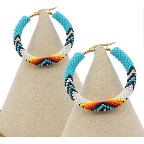 Ethnic Style Miyuki Rice Beads Hand-made Woven Colorful Eyes Geometric Large Hoop Earrings Women Jewelry on The Neck