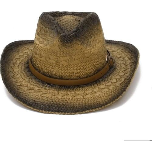 Summer Women Men Straw Hollow Western Cowboy Hat With Punk Brand Sombrero Beach Cowgirl Jazz Sun Hat