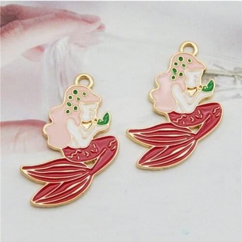 5pcs Cute Enamel MermaidCharms Alloy Bracelet Pendant Hair Jewelry Necklace Alloy Fish Earrings package accessories DIY Keychain