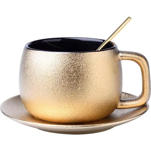 Nordic High-Grade Golden Coffee Cup Sets Frosted ceramics Afternoon tea cup saucer spoon set espresso cup home Office drinkware
