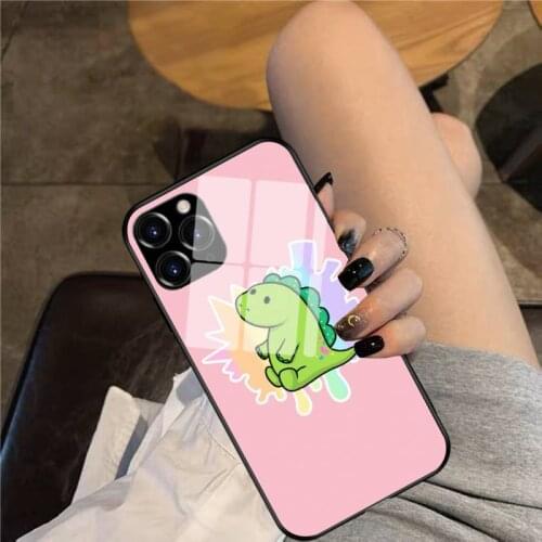 Pickle Dino Glass Phone Case For iphone 12 11 Pro Max XS XR X 8 7 Plus SE2 Case