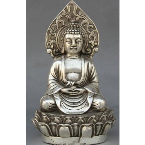 Tibet Tibetan Buddhism Silver Shakyamuni Amitabha Buddha Seat Statue decoration metal handicraft