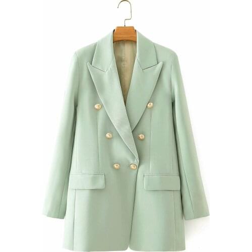 YYCZF Women 2020 Fashion Office Wear Double Breasted Blazer Coat Vintage Long Sleeve Pockets Female Outerwear Chic Tops