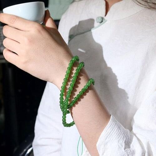 Womens 108 Beads Bracelets Green Hetian Jade Nephrite Bangles Multi-turn Buddha Beads Bracelets Gift for Mens Fine Jewelry