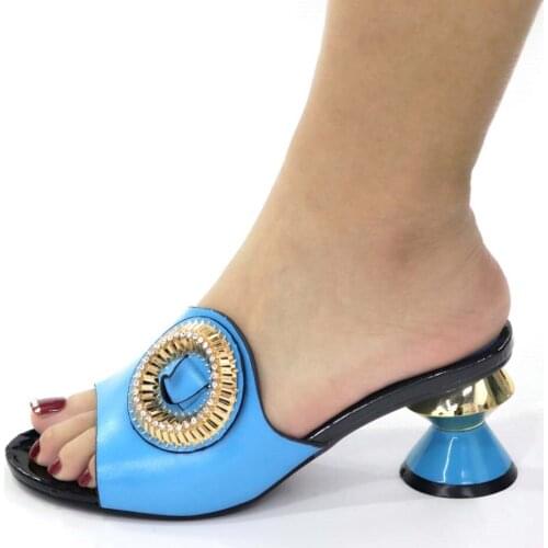Latest Blue Woman High Heels Shoes African Femmes Pumps Chaussures Slippers Ladies Sandalias Zapatos De Mujer CR186 Height 6cm