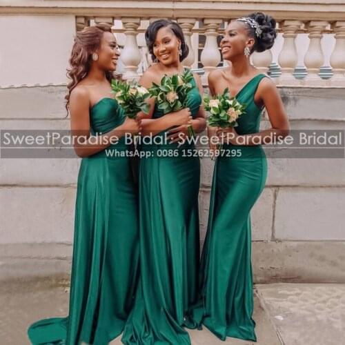 Stylish Hunter Green Bridesmaid Dresses With Streamer Mermaid One Shoulder Women Long Formal Party Dress Wedding Guest Gown
