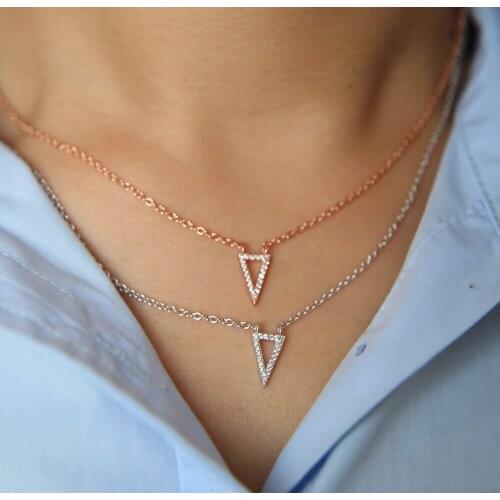 Promotion 100% 925 sterling silver Tiny cute cubic zirconia triangle charm silver thin cross chain women choker silver necklace