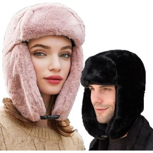 Winter Adult Windproof Cap Bomber Hat For Men Women 2019 Warm Plush Hat With Ear Flaps Male Female Outdoor Hats Male Hunting Cap