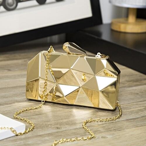 Gold Box Geometry Clutch Evening Bag Women Handbag For Party Lady Shoulder Bag For Wedding Party
