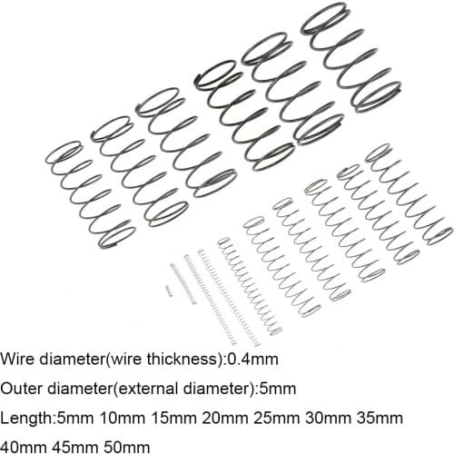 10PCS 0.4*5*5-50mm Spring Steel Small Compression Release Mechanical Return Spring Pressure Spring OD 5mm 0.4x5x5-50mm