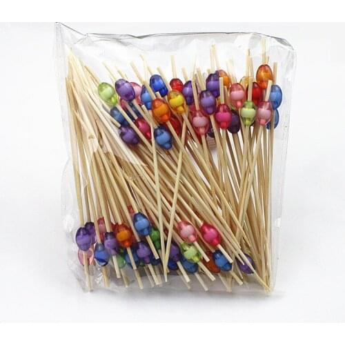 100 Pcs 12cm Mixed Color Beaded Fruit Sign Cocktail Dessert Fork Wooden Fruit Appetizer Toothpick Fruit Wood Toothpick