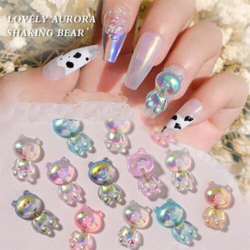12PCS, Nail Art Lovely Touch Rocking Bears Jewelry Bright Aurora Colors Acrylic For Nail Tips Decorations