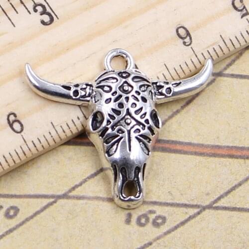 12pcs Charms skull bull ox head 25x29mm Antique Silver Color Pendants Making DIY Handmade Tibetan Finding Jewelry