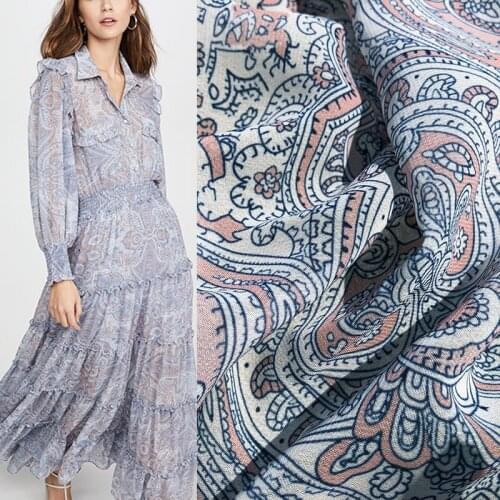 145cm Width Fashion Cashew Nuts Printed Thin Chiffon Fabric For Woman Summer Dresses Blouse Pants DIY Cloth Sewing Material