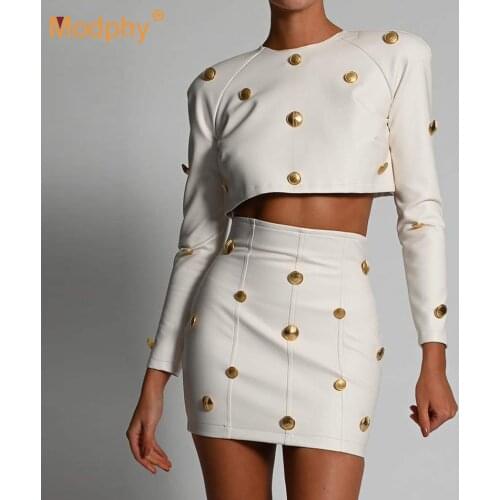 2021 Fashion New Buttons PU Leather Women 2-piece set Long Sleeve Top & High Waist Skirt Suit Club Party Female Streetwear