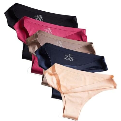 5 Pcs / Lot New Arrival 2021 Good Quality Seamless Women Underwear Ice Silk Sexy Bikini Thongs M L XL XXL 3XL 1502