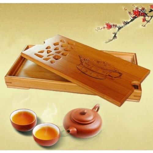 Bamboo tea tray, kung fu tea set, bamboo tray, containing water storage-type, Office solid wood teaboard, tea table, length 27CM