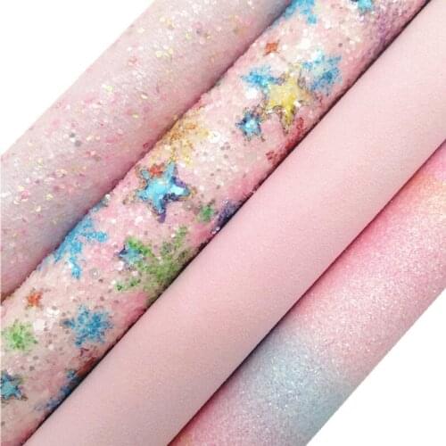 Snowflakes Glitter leather, Rainbow Glitter Faux Fabric Vinyl, Pink Suede Faux Leather Sheets For Bows DIY 21x29CM KM785