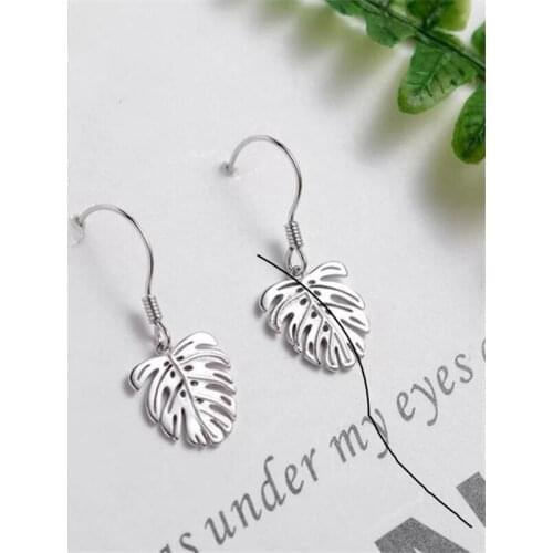 Bohemian 925 Sterling Silver Rainforest Banana Leaves Fashion Earrings Drop Hook Women Girls Party Vacation Jewelry Gifts SE013