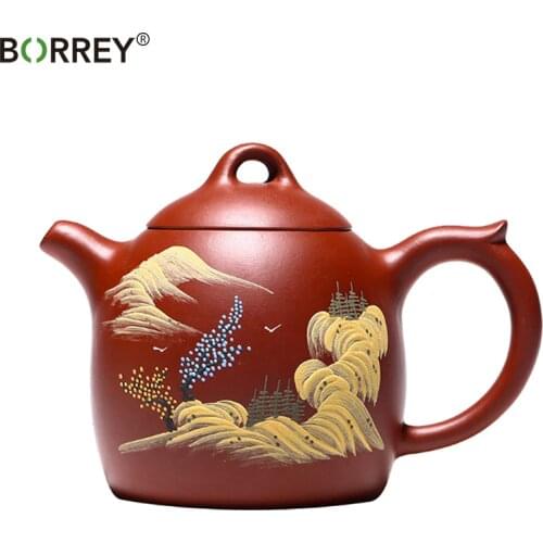BORREY Yixing Kung Fu Zisha Teapot Handmade Tea Pot Purple Clay Tea Pot Chinese Tea Ceremony custom Gift Puer Oolong Tea Pot