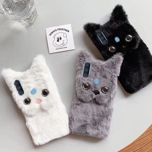 For Samsung A11 M11 Case Soft Back Cat Plush Silicone Cover Samsung Galaxy A12 M02 A02 A02S A32 4G A42 A52 5G M01S Phone Cases