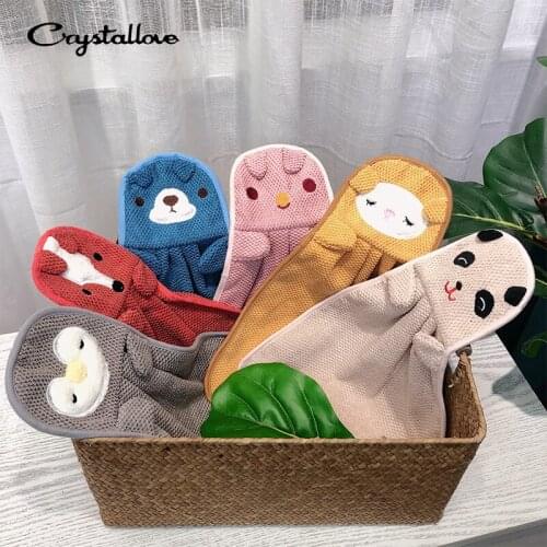 CRYSTALLOVE Baby Soft Plush Bath Towel Hand Towel Cartoon Animal Wipe Hanging Bathing Towel For Children Bathroom Kitchen