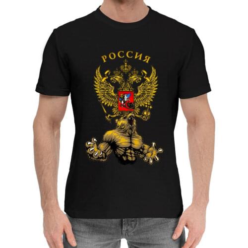 Russia Men T-shirt with National Emblem Bear Double-headed Eagles Short Casual 100% COTTON O-Neck Men Tshirt