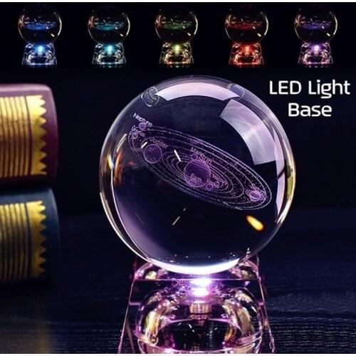 Crystal Ball with Luminous Base Galactic System Ball Solar System Ball Home Decor Fashion Quartz Ball Craft Laser Engraved