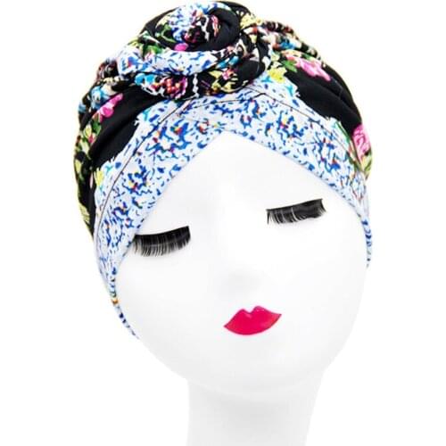 Indian Arab Wrap Women Head Scarf Turban Caps Trendy Printed Hijabs Bonnet Ethnic Style Inner Hijabs For Cap Muslim Headdress