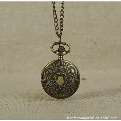 Bronze Grid Shield Embossed Quartz Antique Polished Back Shell Casual Mini Fob Fashion Chain Lock Pocket Watch Two Colors Option