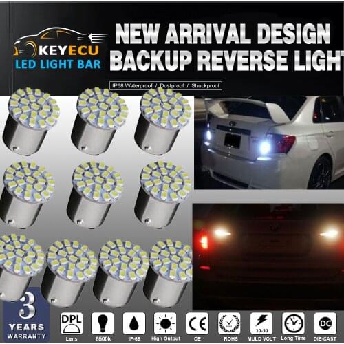 KEYECU 10pcs White 22-SMD LED Car Backup Reverse Lights Tail Bulbs Lamp 1156(BA15S) S25 P21W Extremely long lasting life DC12V