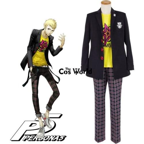 Persona 5 Ryuji Sakamoto Coat Tee T-shirt Tops Pants Uniform Outfit Games Cosplay Costumes