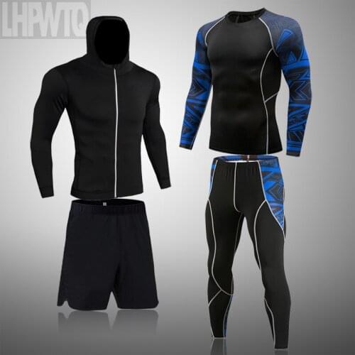 Mens Sport Clothing Suit compression 2/3/4/-piece set Men Running Set Jacket Basketball Fitness Tights Shirt Leggings Sportswear