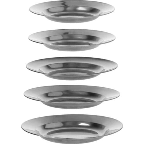 Stainless Steel Round Dinner Plate Dish Tray Food Container Outdoor Camping Picnic Tableware 16-24cm